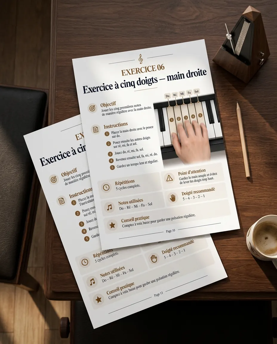Deux pages d'exercices de piano imprimées