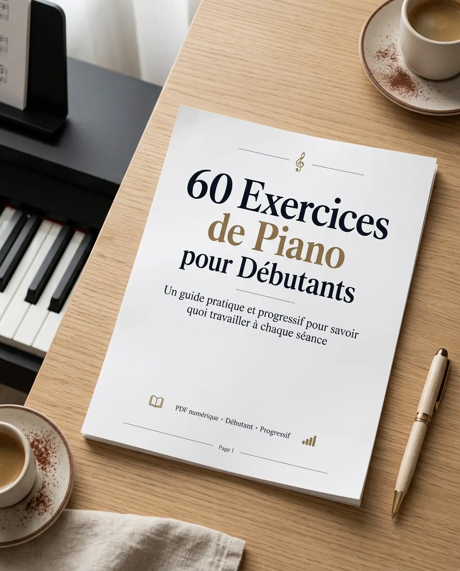 Matériel de piano imprimé au format A4 sur une table